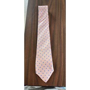 Vintage Men’s  Burt Pulitzer Tie Handmade All 100% Silk Pink With Blue Polka Dot